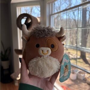 Shep the brown longhorn cow Squishmallow NWT tag bent 5in